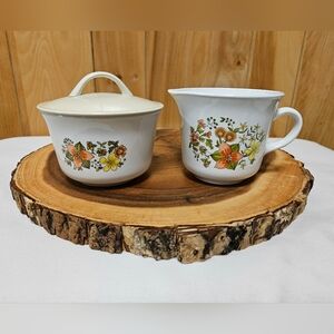 Corelle INDIAN SUMMER Creamer and Sugar Bowl with Lid *Read DSC*